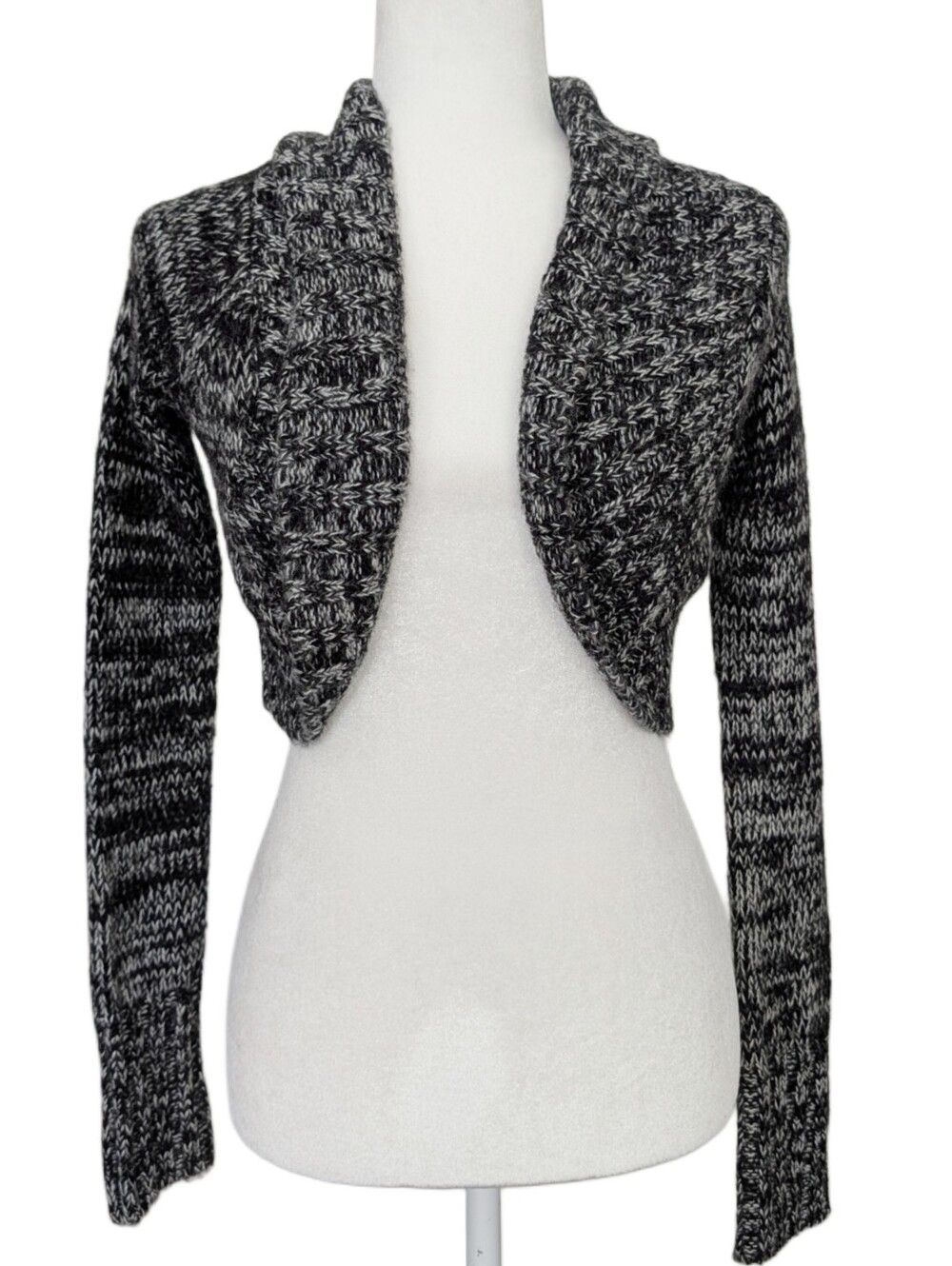 Wet Seal Womens Black Gray Marled Y2K Cropped Knit Shrug Cardigan Size Medium - Picture 1 of 9